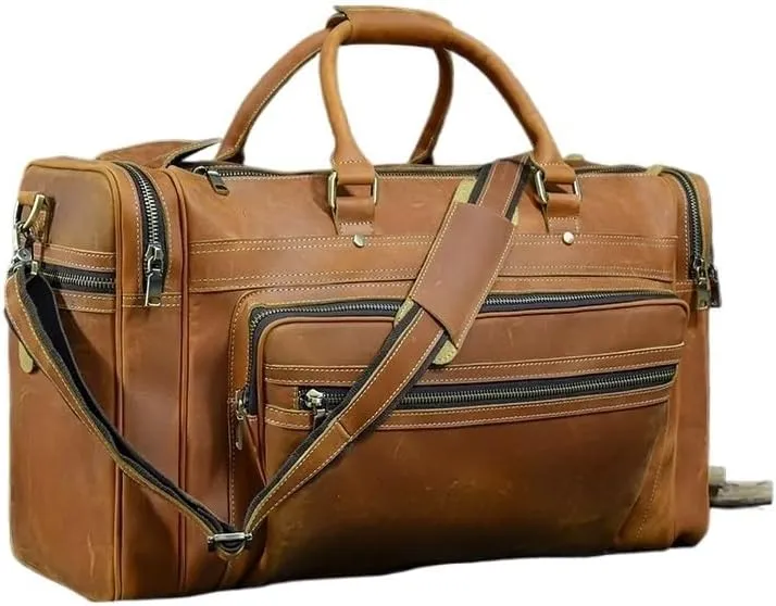 French 23.6 Inch Large Capacity Travel Bag Retro Luggage Bag Genuine Leather Handbag ffor Commuting Travel Business