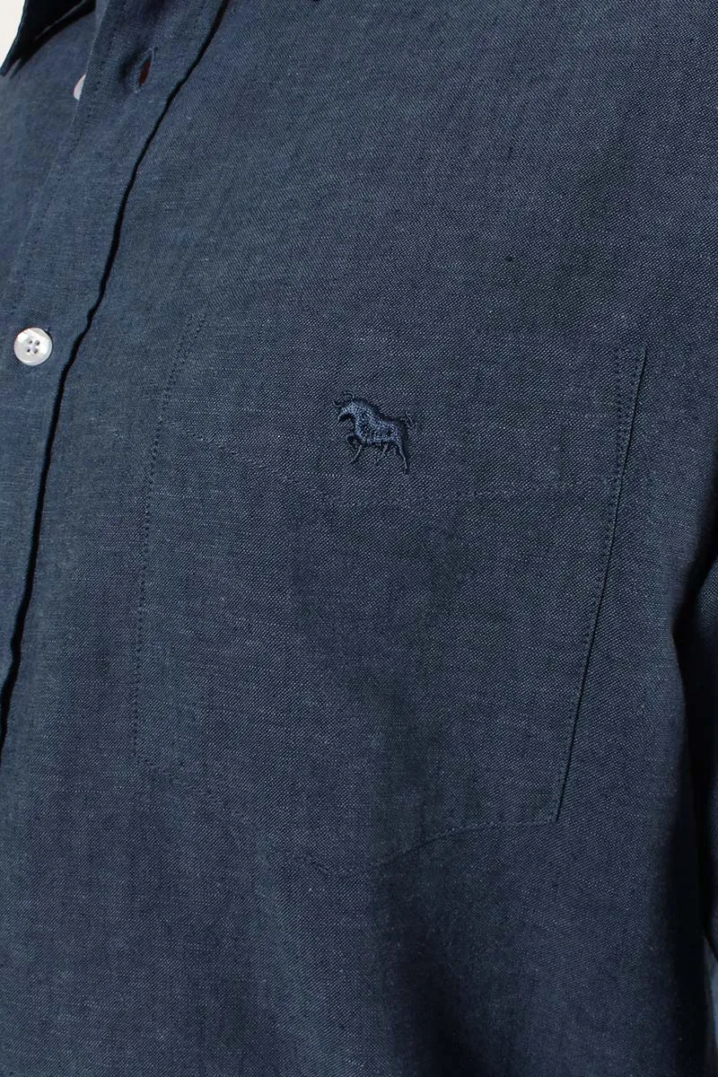 Glenmorgan Mens Relaxed Linen Dress Shirt - Steel Blue