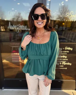 Holly Scoop Neck Blouse in Hunter Green FINAL SALE