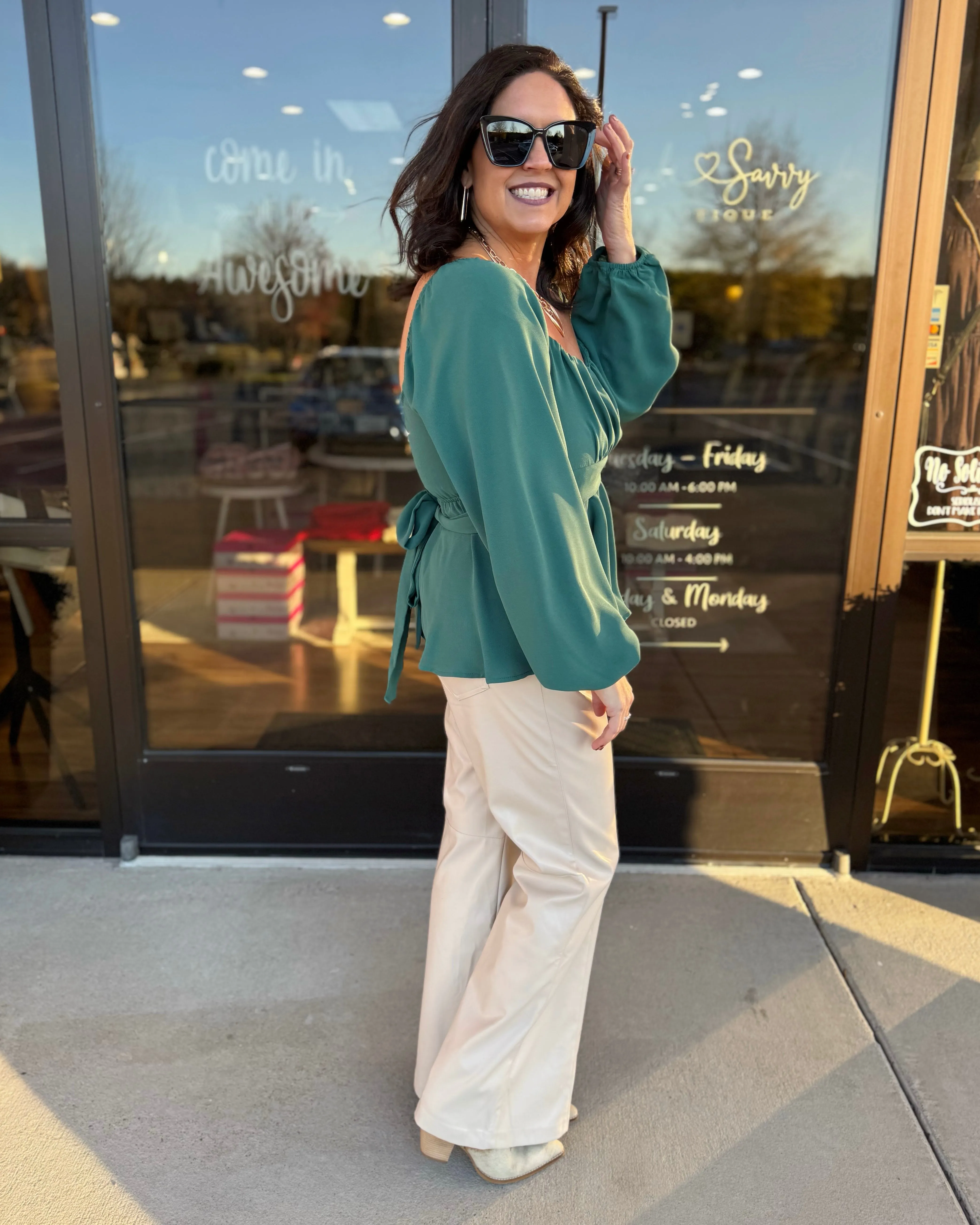 Holly Scoop Neck Blouse in Hunter Green FINAL SALE