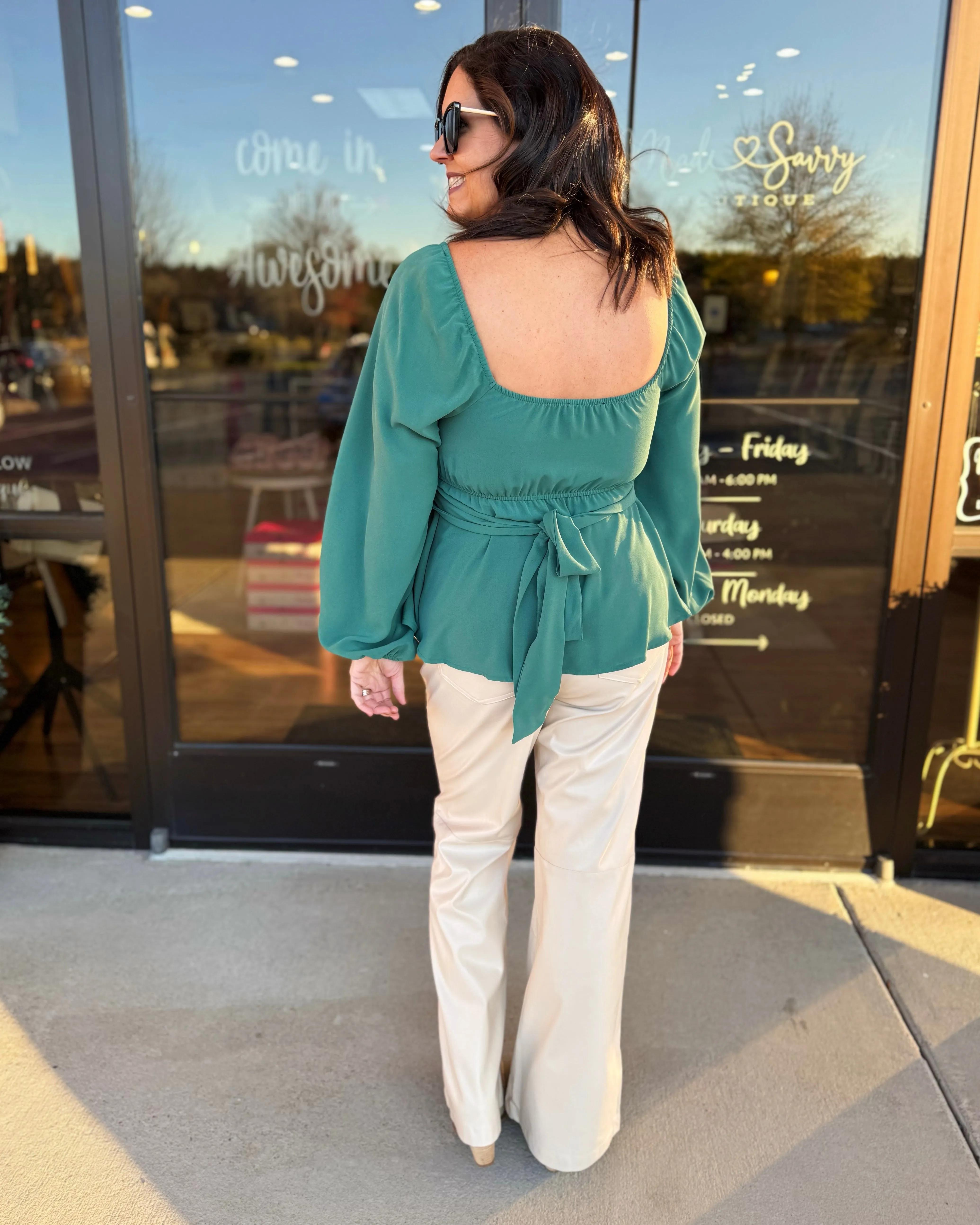 Holly Scoop Neck Blouse in Hunter Green FINAL SALE