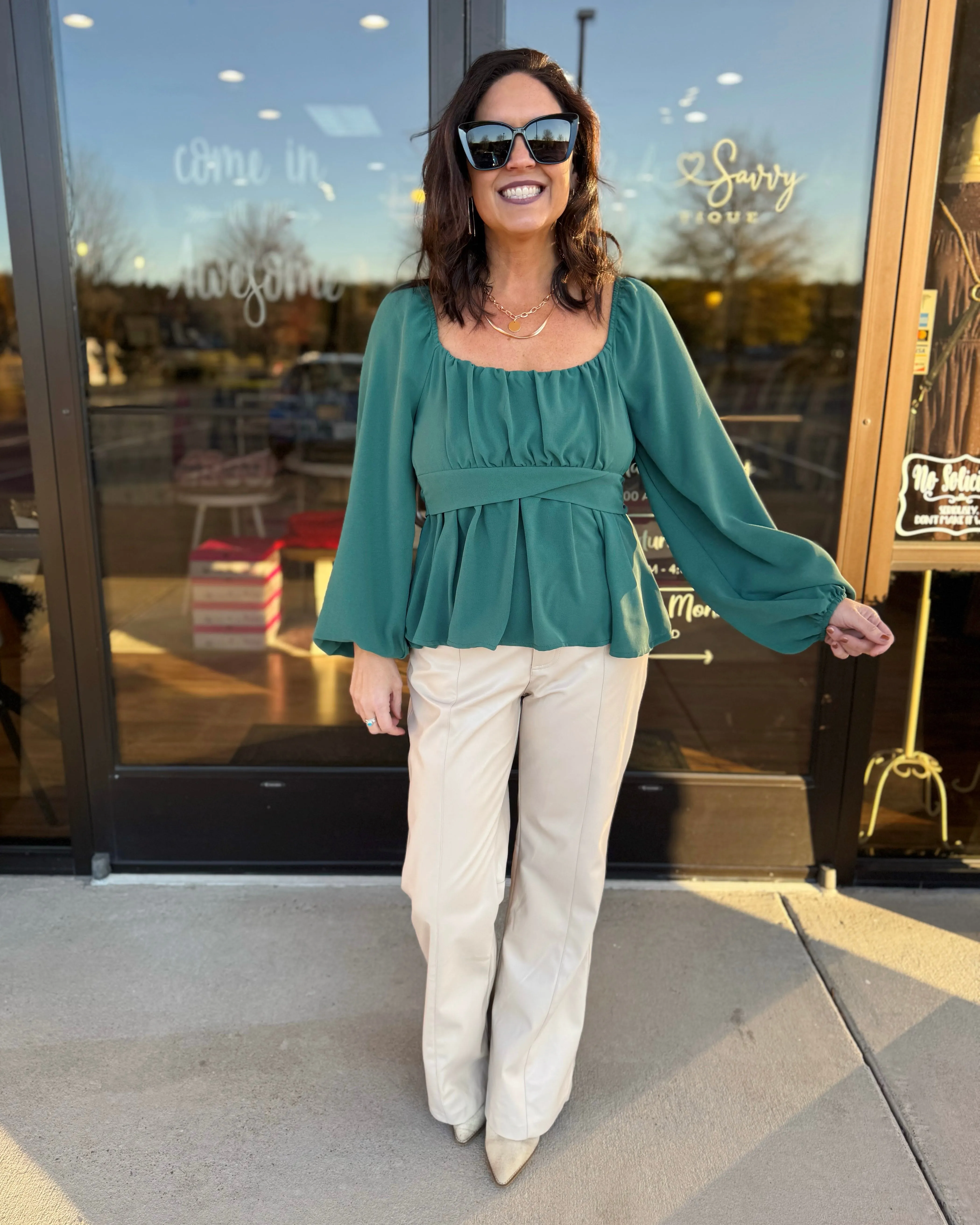 Holly Scoop Neck Blouse in Hunter Green FINAL SALE