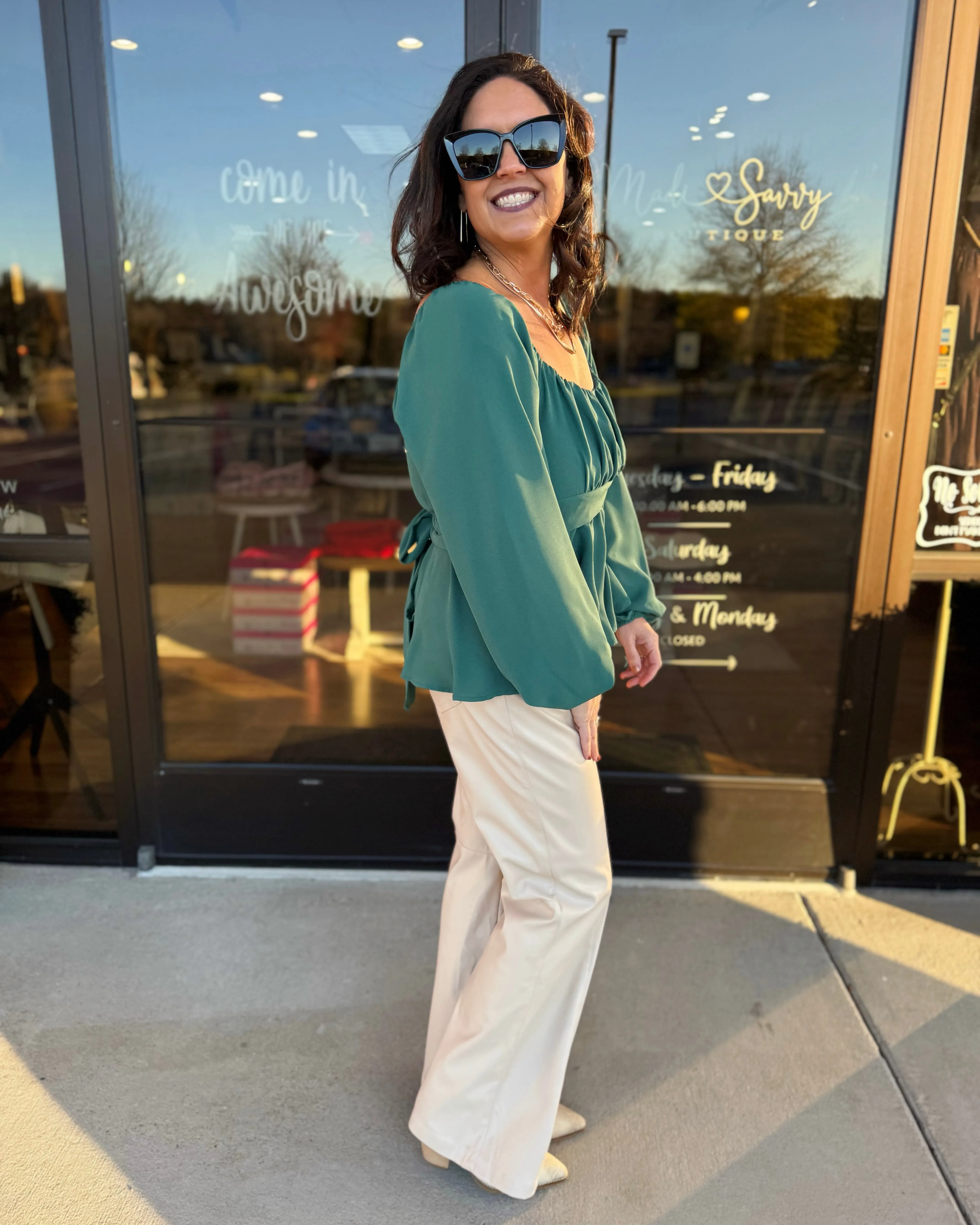 Holly Scoop Neck Blouse in Hunter Green FINAL SALE