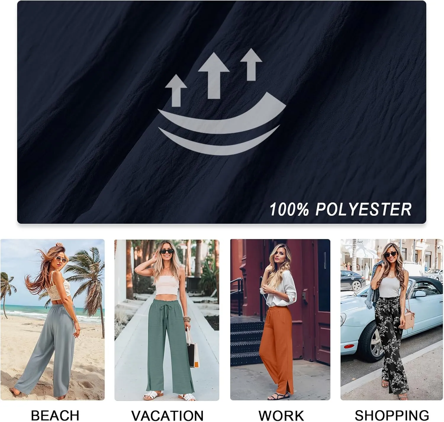 HOTGIFT 2025 Womens Pants Wide Leg High Waisted Adjustable Drawstring Trousers with Pockets Casual Lightweight