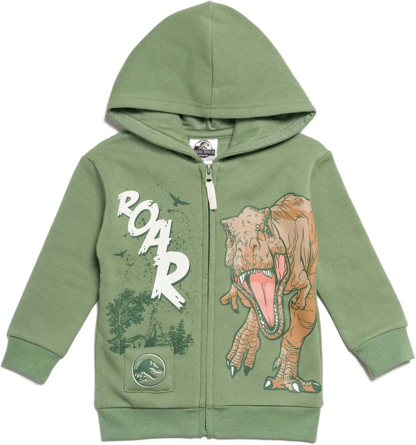 Jurassic World Dinosaur T-Rex Fleece Zip Up Hoodie Toddler to Big Kid