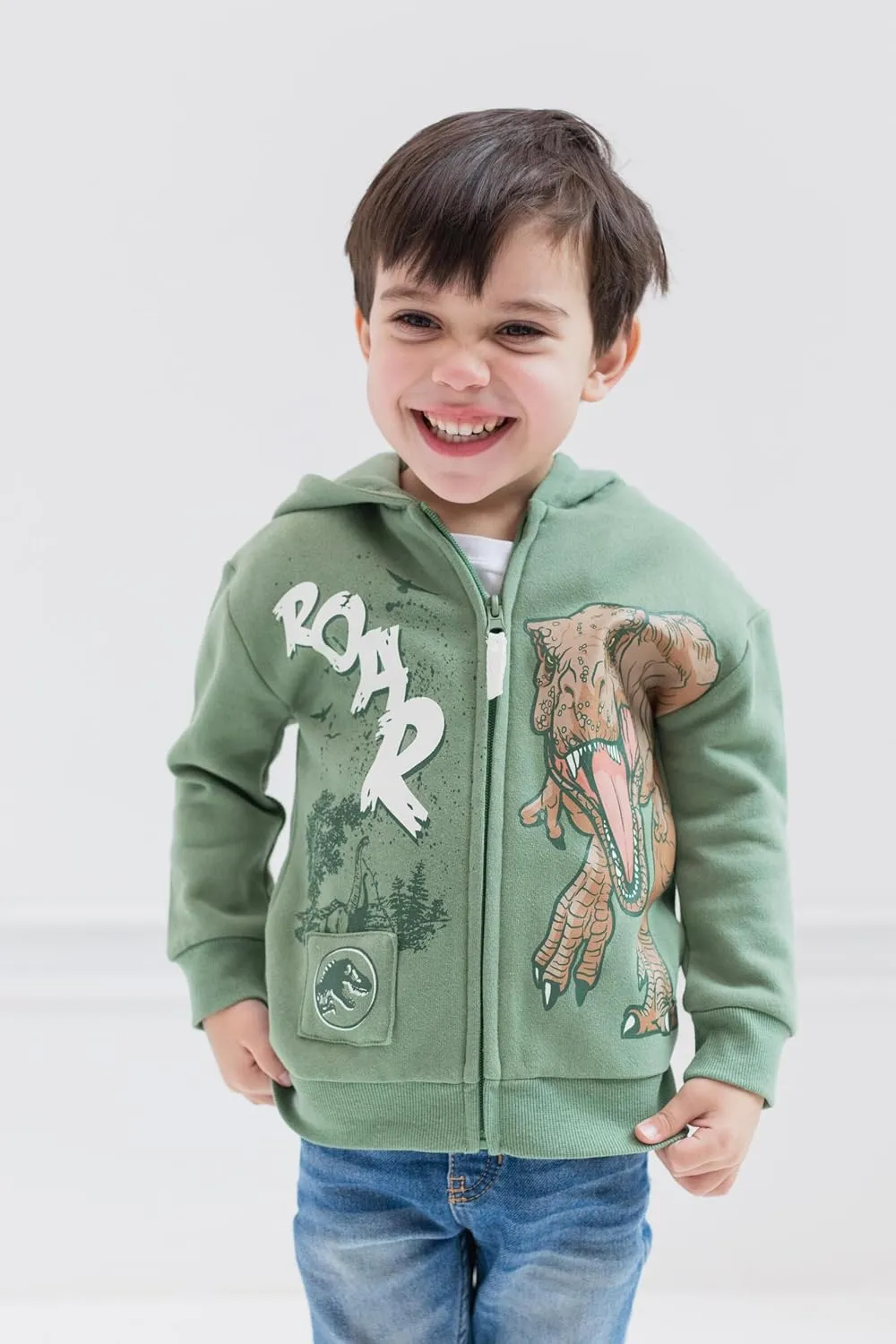 Jurassic World Dinosaur T-Rex Fleece Zip Up Hoodie Toddler to Big Kid