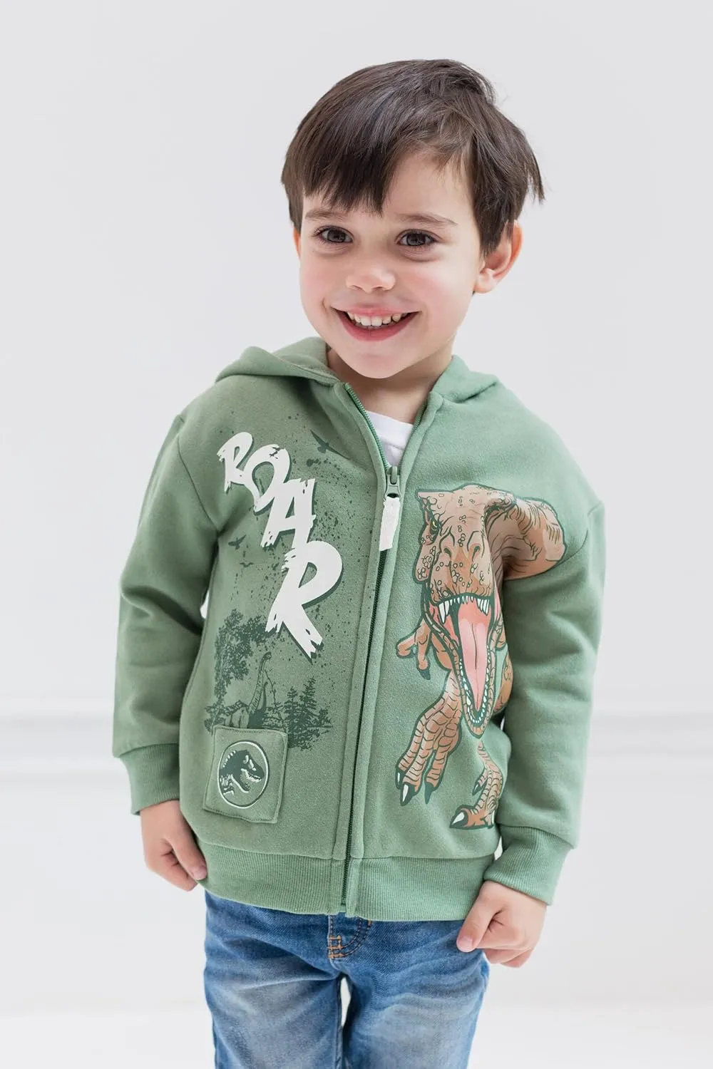 Jurassic World Dinosaur T-Rex Fleece Zip Up Hoodie Toddler to Big Kid