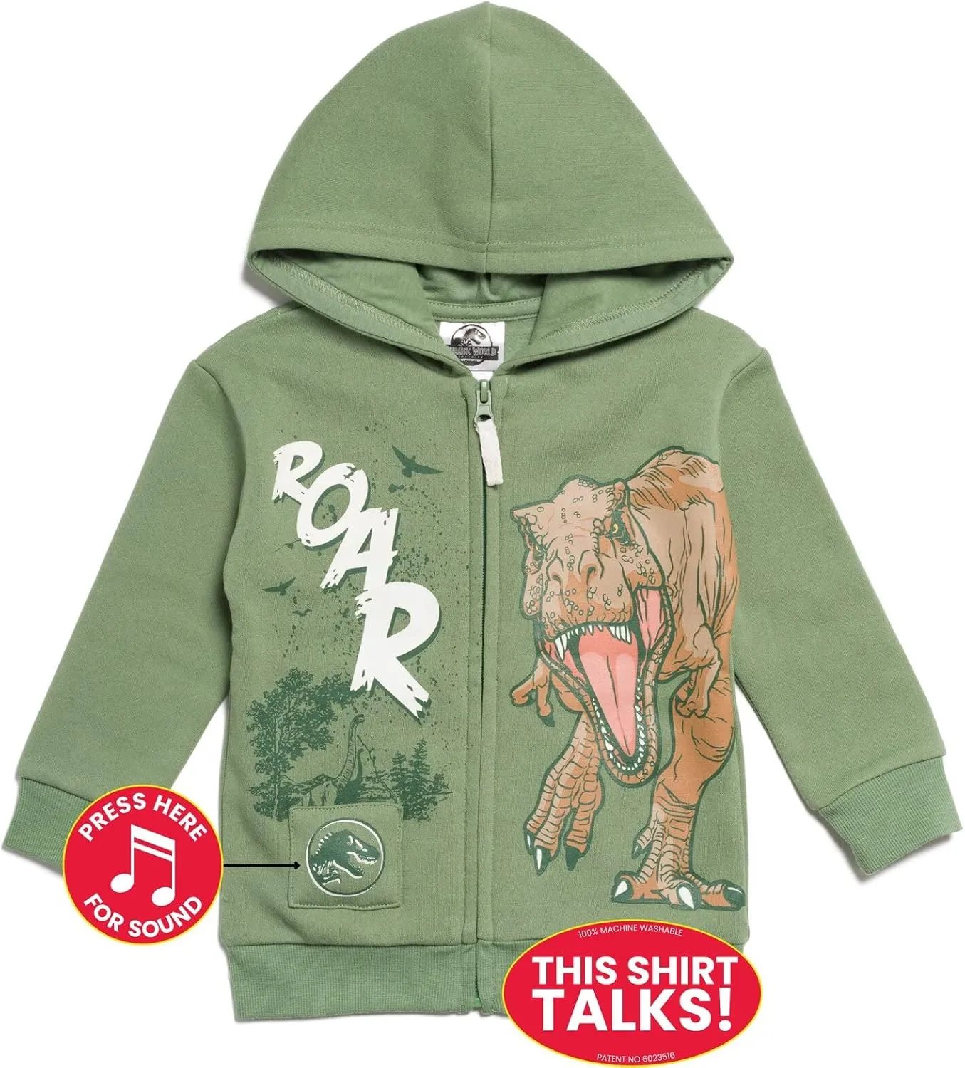 Jurassic World Dinosaur T-Rex Fleece Zip Up Hoodie Toddler to Big Kid
