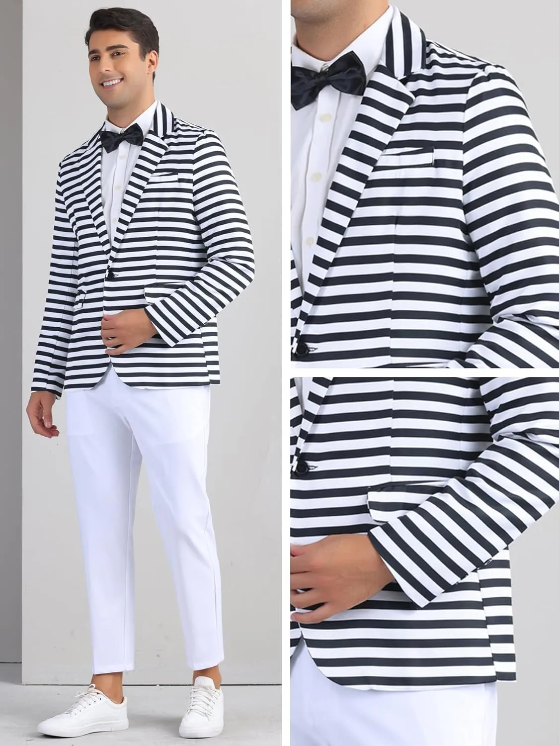 Lars Amadeus Striped Sport Coats for Men's Formal Notch Lapel Stripes Suit Jacket Single Breasted Prom Blazers
