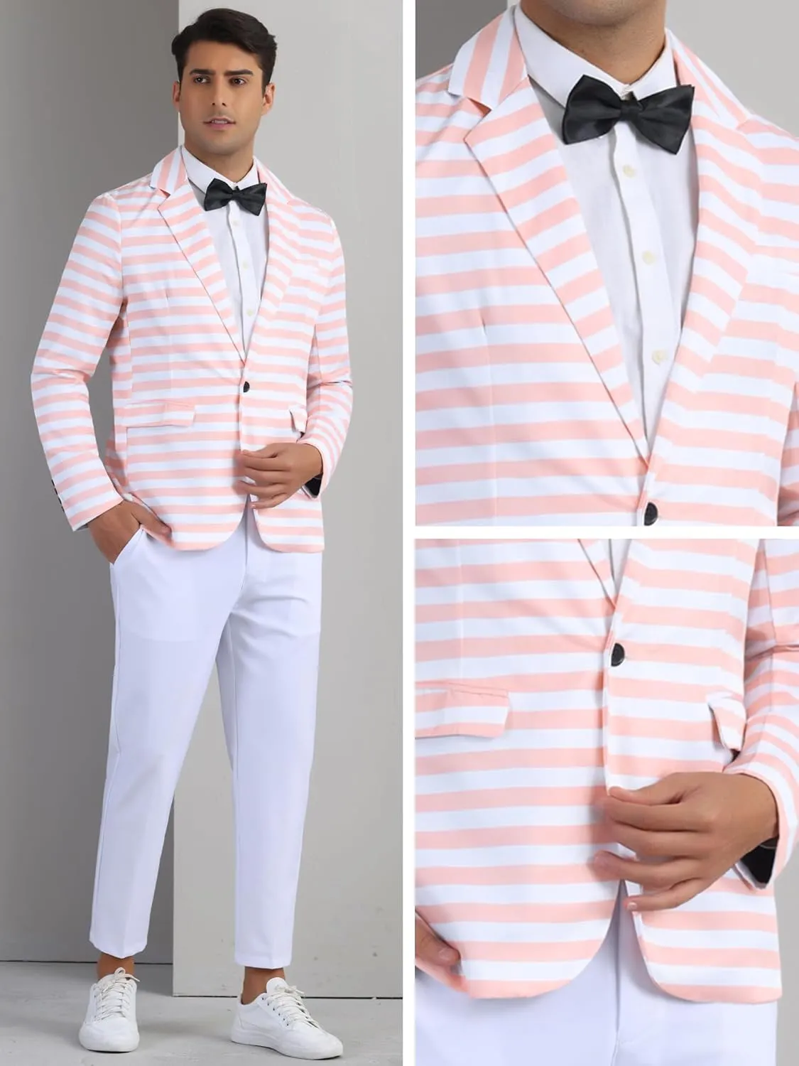 Lars Amadeus Striped Sport Coats for Men's Formal Notch Lapel Stripes Suit Jacket Single Breasted Prom Blazers