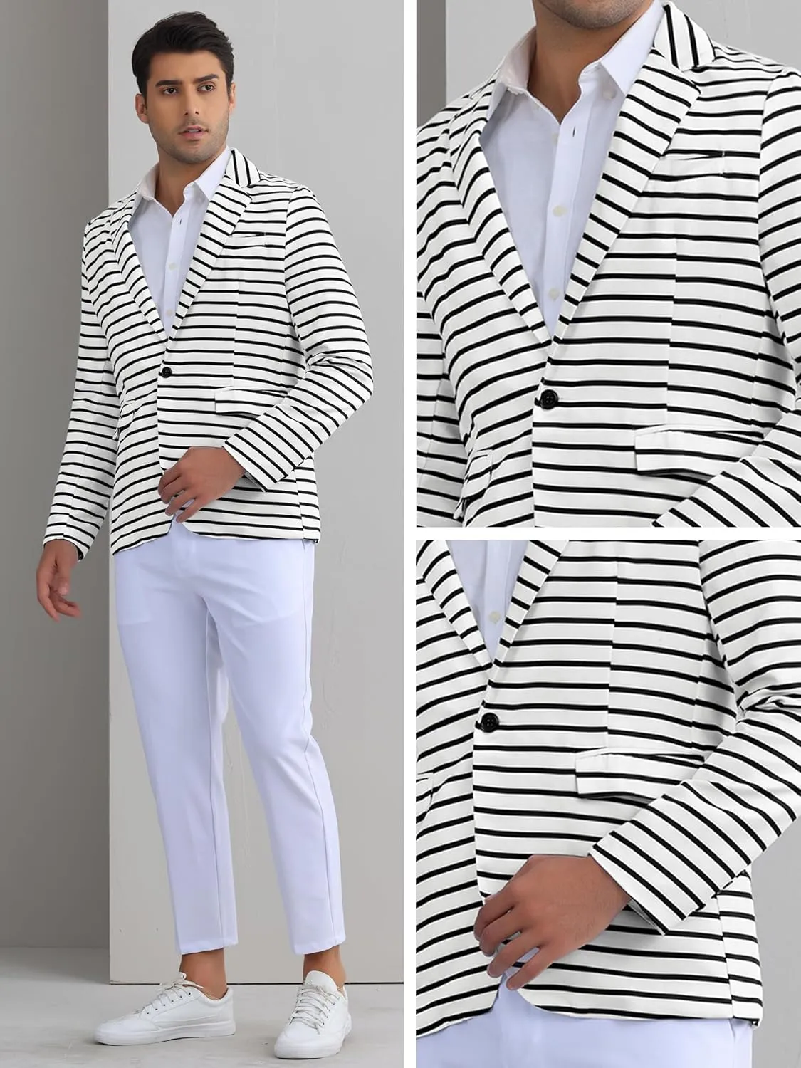 Lars Amadeus Striped Sport Coats for Men's Formal Notch Lapel Stripes Suit Jacket Single Breasted Prom Blazers