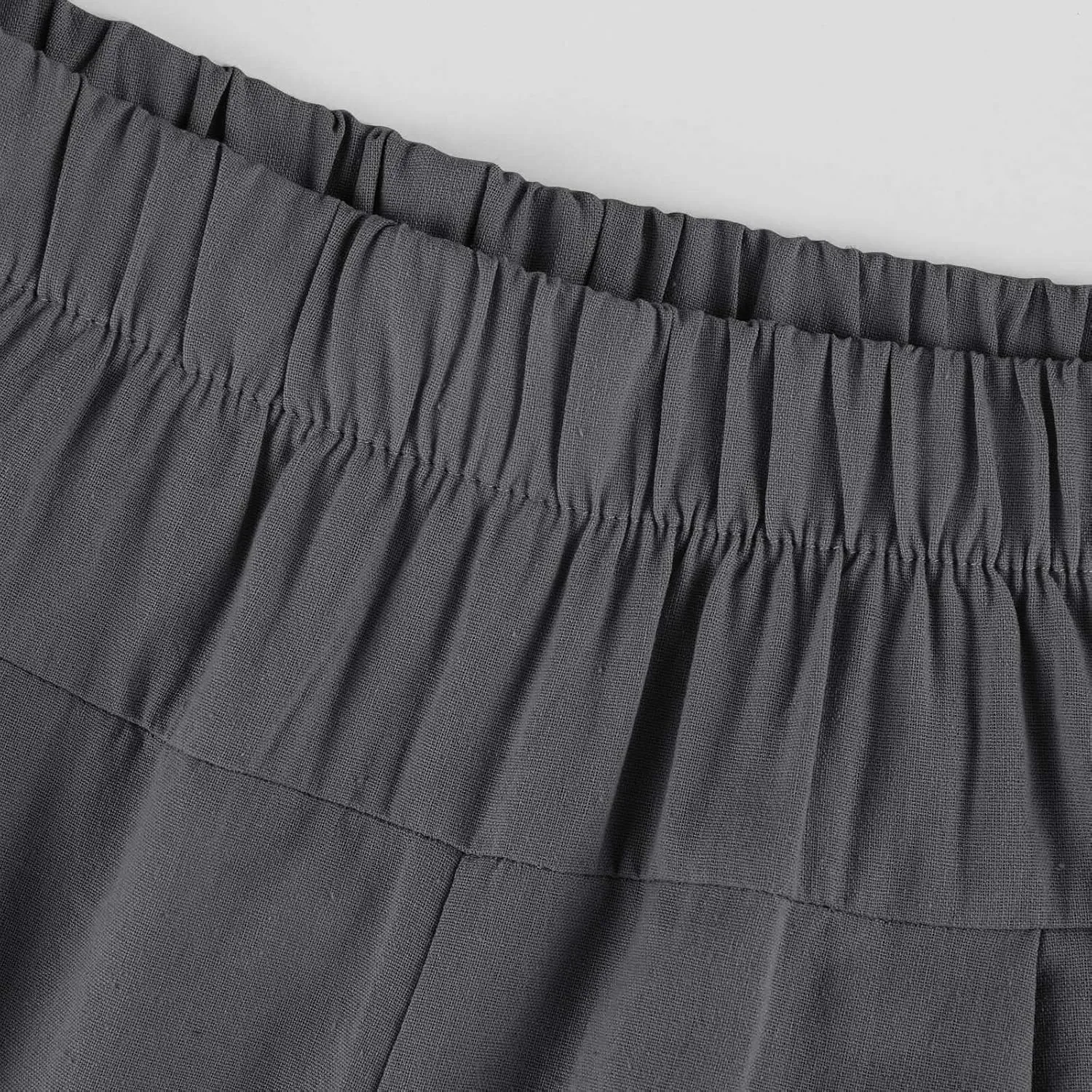 Linen Capris for Women Striped Elastic Waisted Drawstring Pants with Pockets Button Casual Cropped Tapered Trousers