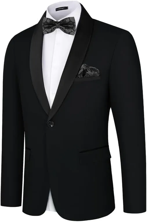 MAGE MALE Men's Tuxedo Jacket Slim Fit One Button Solid Blazer Jacket for Dinner,Prom,Party