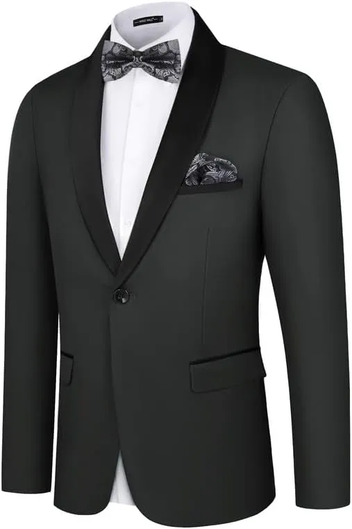 MAGE MALE Men's Tuxedo Jacket Slim Fit One Button Solid Blazer Jacket for Dinner,Prom,Party