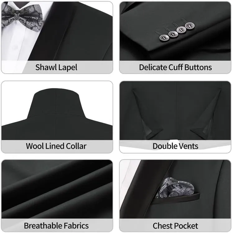 MAGE MALE Men's Tuxedo Jacket Slim Fit One Button Solid Blazer Jacket for Dinner,Prom,Party