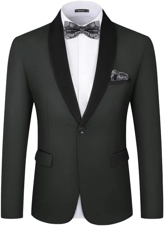 MAGE MALE Men's Tuxedo Jacket Slim Fit One Button Solid Blazer Jacket for Dinner,Prom,Party