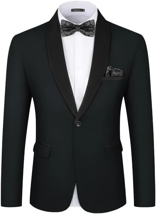 MAGE MALE Men's Tuxedo Jacket Slim Fit One Button Solid Blazer Jacket for Dinner,Prom,Party