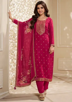 Magenta Purple Dola Silk Suit Embellished with Zardosi work