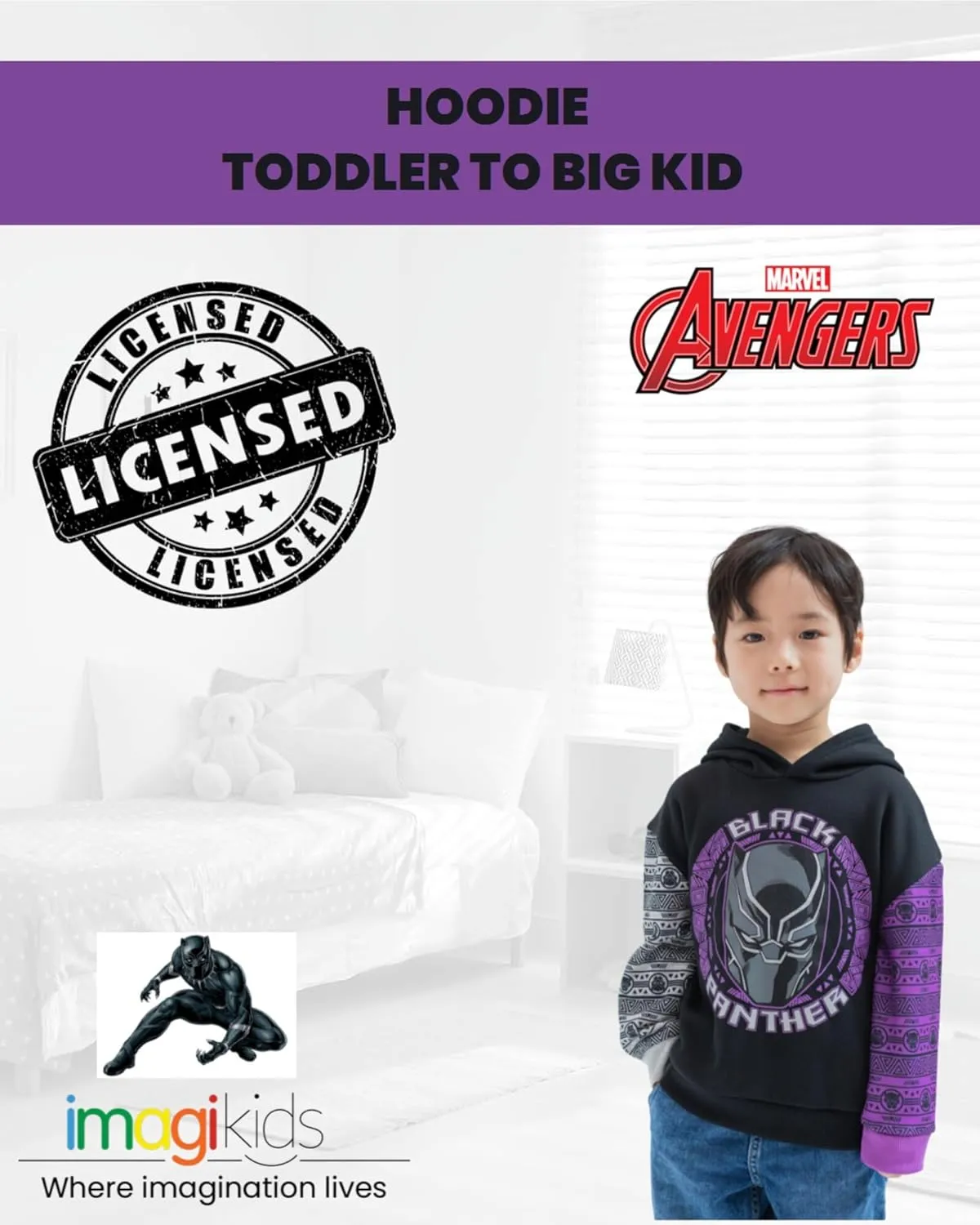 Marvel Avengers Black Panther Fleece Hoodie Toddler to Big Kid