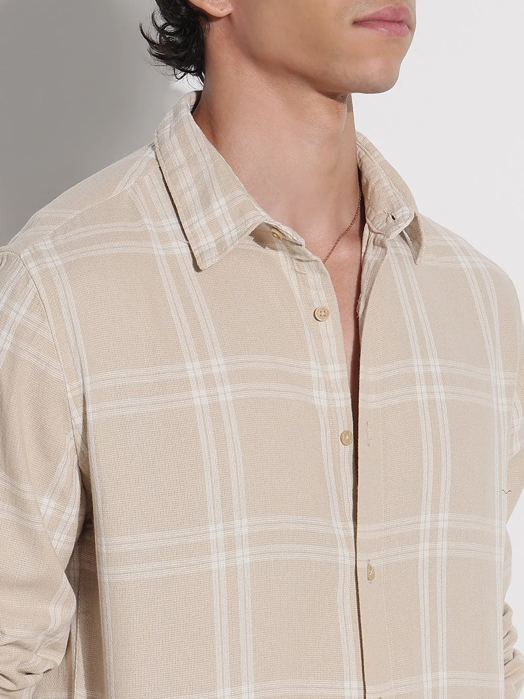 Men Beige Checked Relaxed Fit Shirt