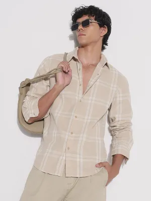 Men Beige Checked Relaxed Fit Shirt