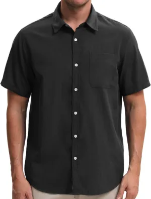 Mens Cotton Linen Short Sleeve Shirts Casual Lightweight Button Down Shirts Vacation Beach Summer Tops with Pocket