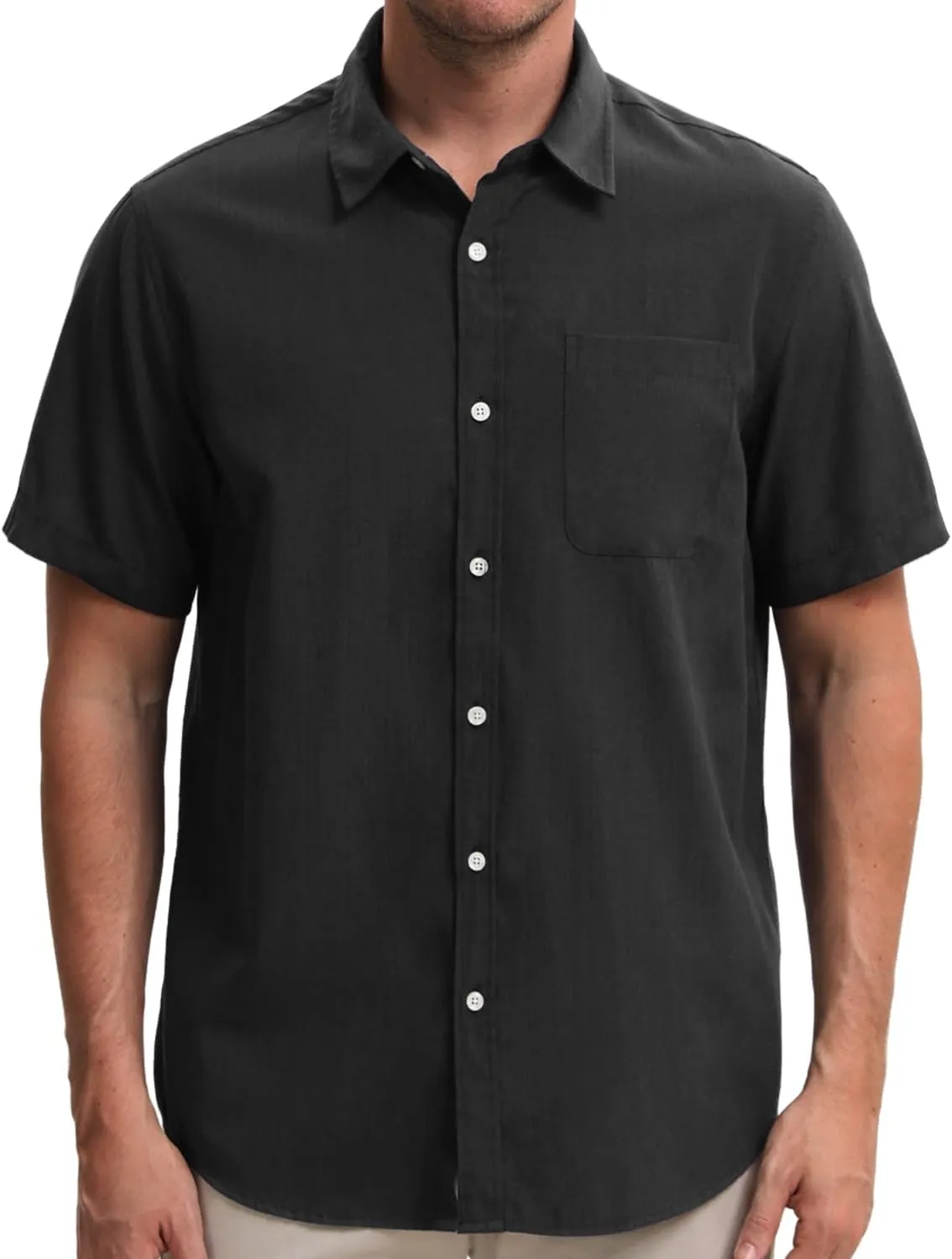 Mens Cotton Linen Short Sleeve Shirts Casual Lightweight Button Down Shirts Vacation Beach Summer Tops with Pocket