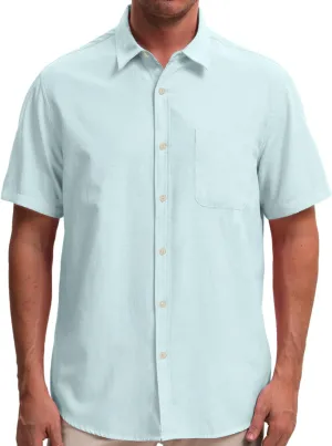 Mens Cotton Linen Short Sleeve Shirts Casual Lightweight Button Down Shirts Vacation Beach Summer Tops with Pocket