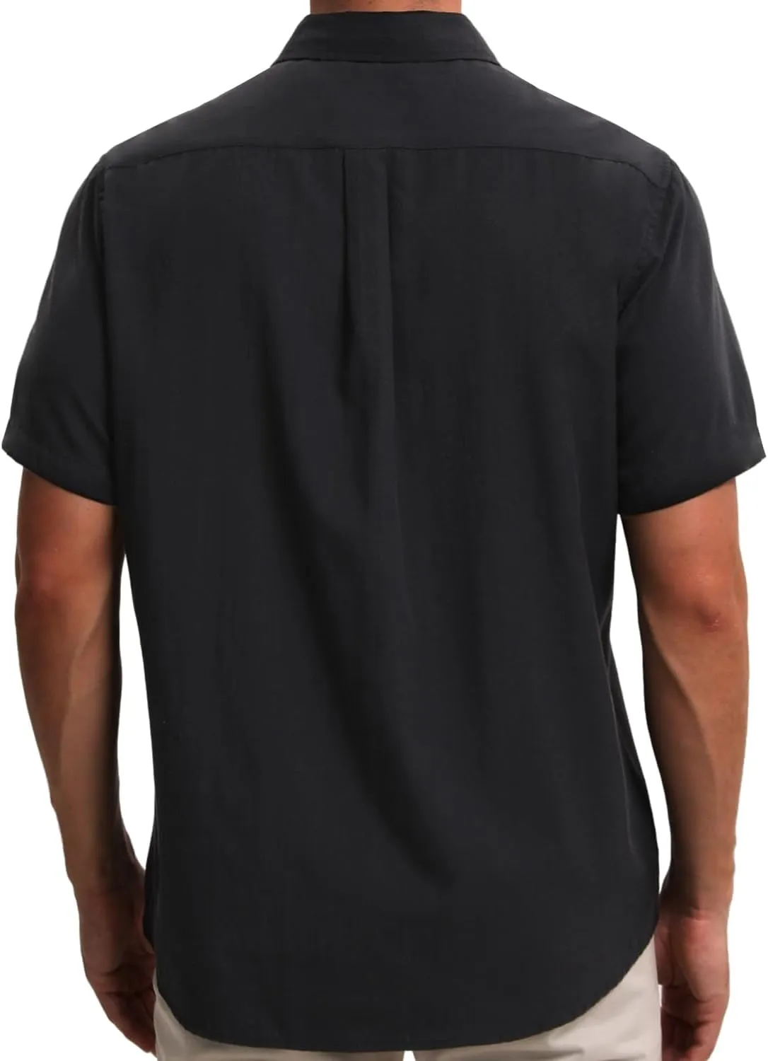 Mens Cotton Linen Short Sleeve Shirts Casual Lightweight Button Down Shirts Vacation Beach Summer Tops with Pocket
