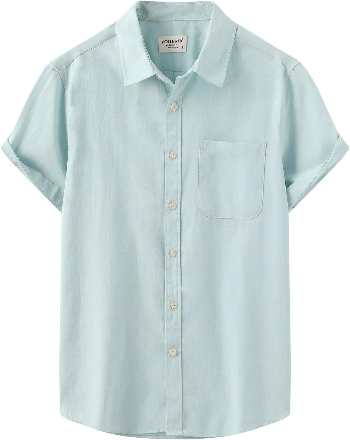 Mens Cotton Linen Short Sleeve Shirts Casual Lightweight Button Down Shirts Vacation Beach Summer Tops with Pocket