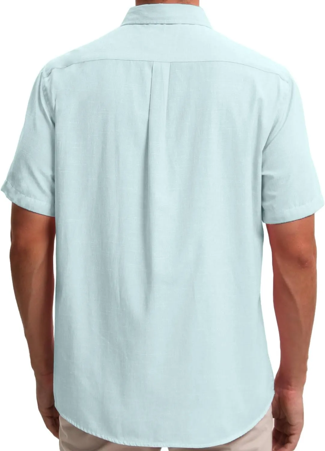 Mens Cotton Linen Short Sleeve Shirts Casual Lightweight Button Down Shirts Vacation Beach Summer Tops with Pocket