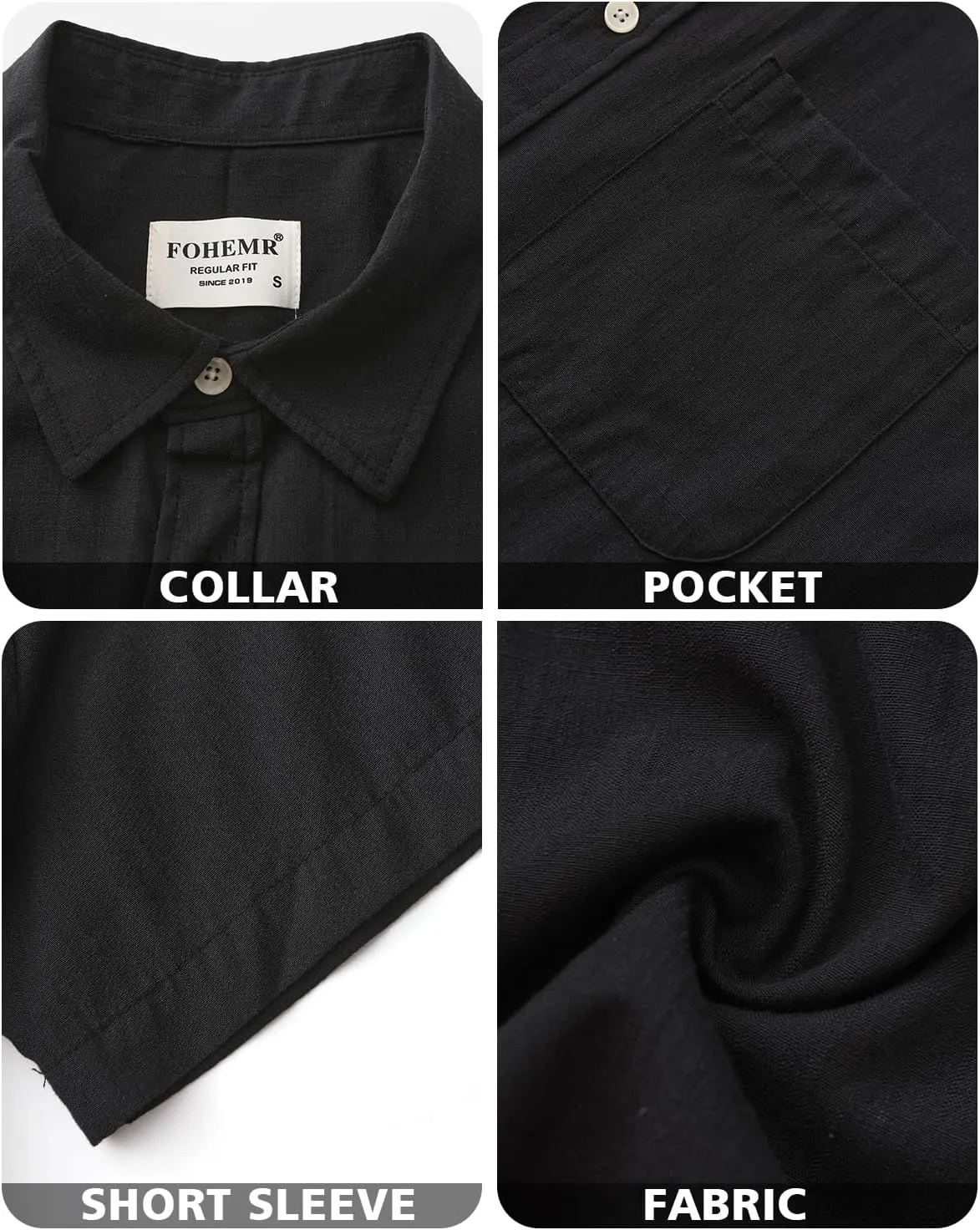 Mens Cotton Linen Short Sleeve Shirts Casual Lightweight Button Down Shirts Vacation Beach Summer Tops with Pocket