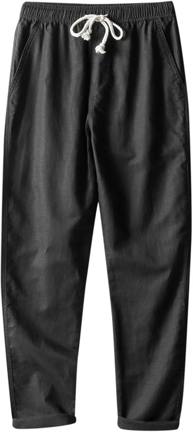 Men's Loose Casual Straight Leg Pants Elasticated Linen Pants 2025