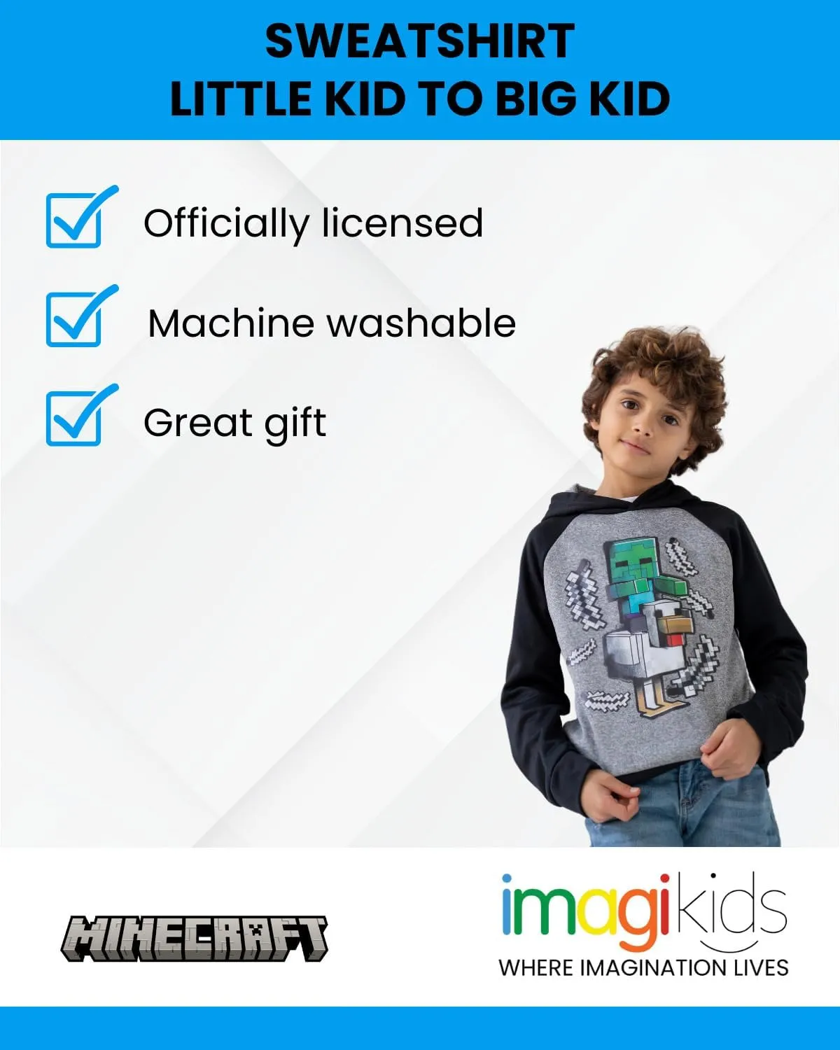 Minecraft Fleece Pullover Hoodie Little Kid to Big Kid Sizes (4-18-20)