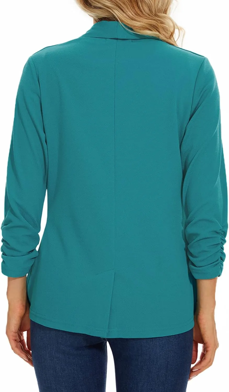 MINTLIMIT Womens Casual Open Front Blazers 3/4 Ruched Sleeve Business Work Blazer Jackets with Pockets