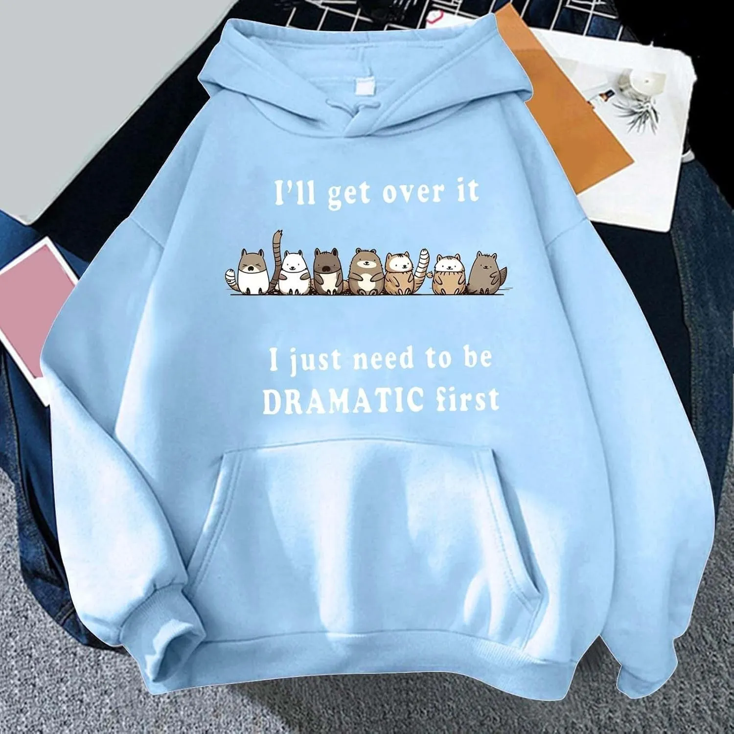 PETCDIM Cute Hoodies for Teen Girls Oversized Kawaii Panda Graphic Sweatshirts Plus Size I'll Get Over It Print Pullover Tops
