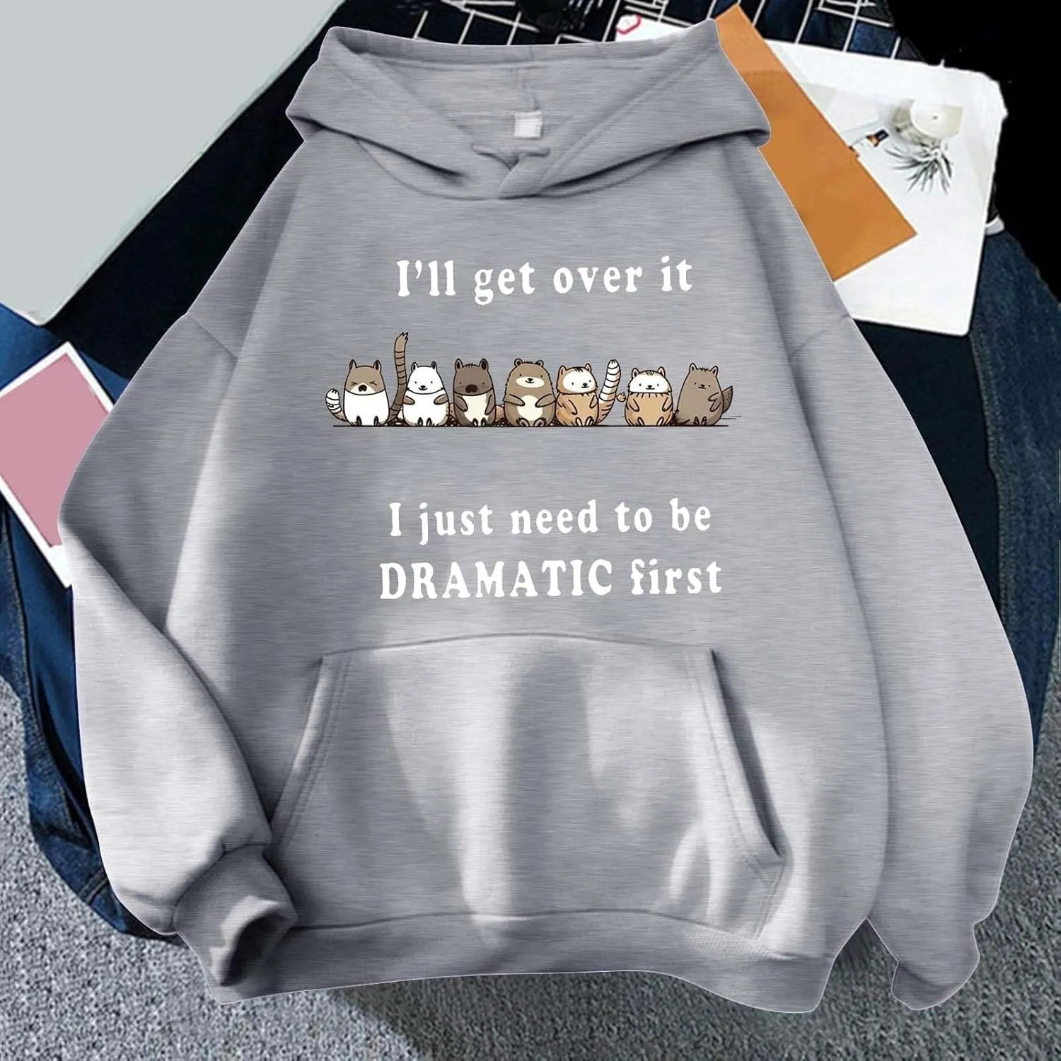 PETCDIM Cute Hoodies for Teen Girls Oversized Kawaii Panda Graphic Sweatshirts Plus Size I'll Get Over It Print Pullover Tops