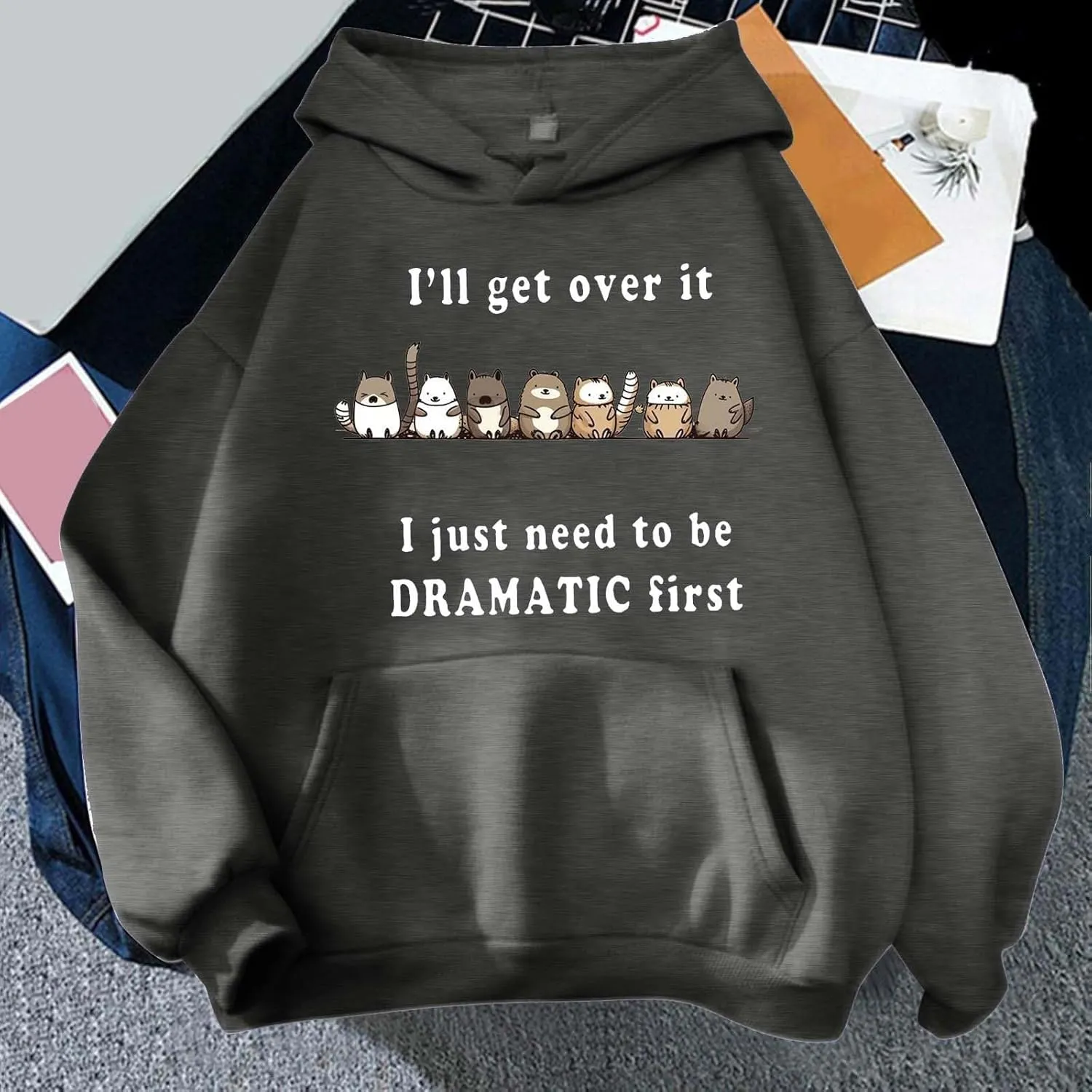 PETCDIM Cute Hoodies for Teen Girls Oversized Kawaii Panda Graphic Sweatshirts Plus Size I'll Get Over It Print Pullover Tops