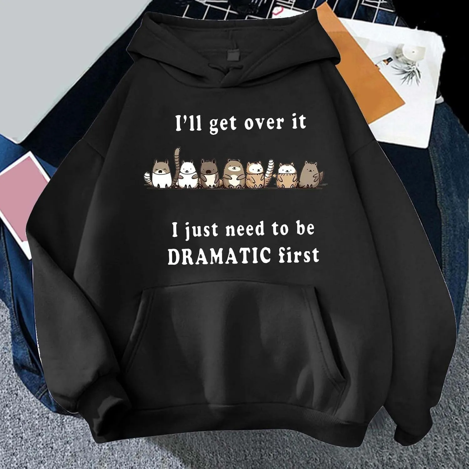 PETCDIM Cute Hoodies for Teen Girls Oversized Kawaii Panda Graphic Sweatshirts Plus Size I'll Get Over It Print Pullover Tops
