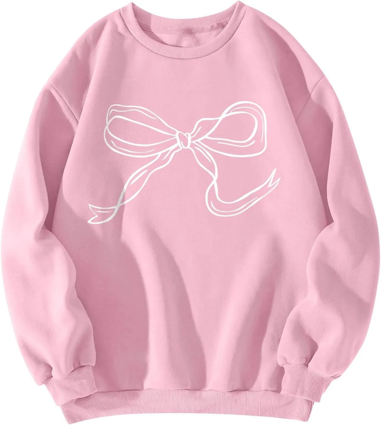 Pink Bow Sweatshirt Oversized Crewneck Sweatshirt Fall Pullover Sweatshirt Long Sleeve Bow Print Sweater Y2k Tops