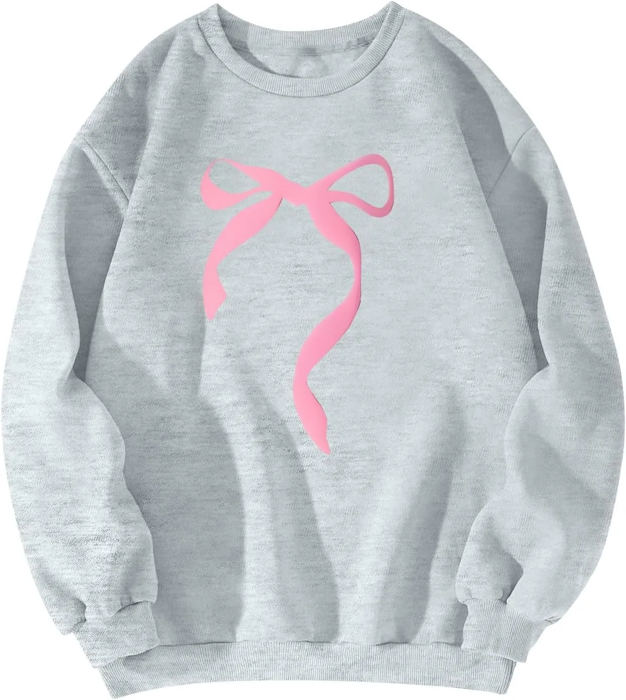 Pink Bow Sweatshirt Oversized Crewneck Sweatshirt Fall Pullover Sweatshirt Long Sleeve Bow Print Sweater Y2k Tops