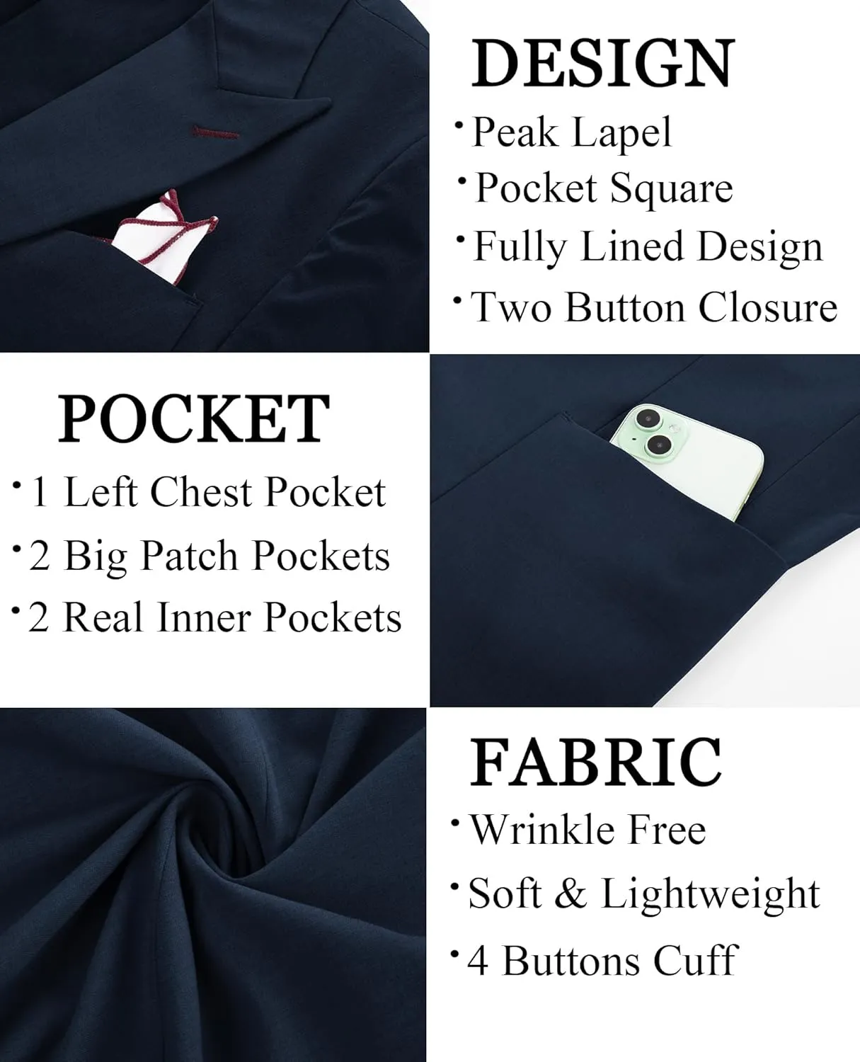 PJ PAUL JONES Mens Blazer Casual Sport Coats Regular Fit Two Button Suit Jacket Lightweight Sports Jacket