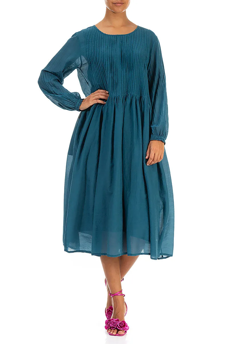 Pleated Dark Teal Silk Cotton Dress