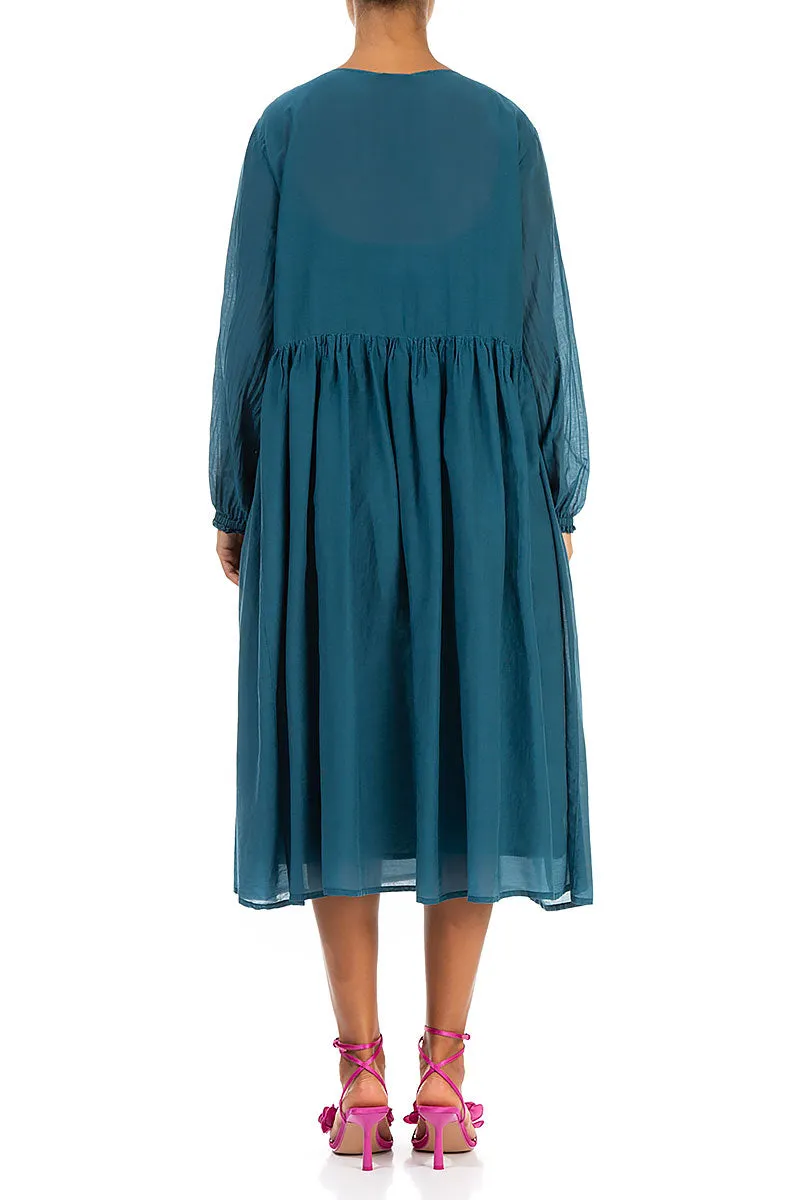 Pleated Dark Teal Silk Cotton Dress