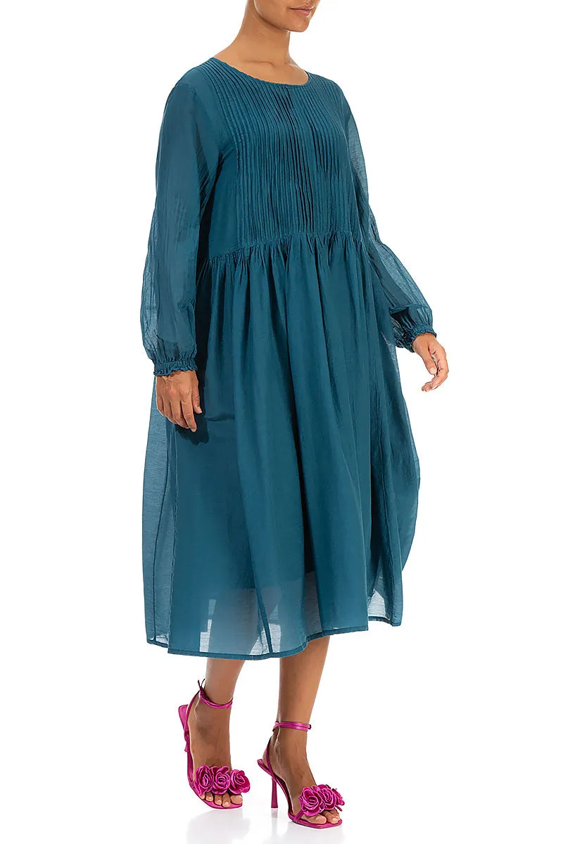 Pleated Dark Teal Silk Cotton Dress
