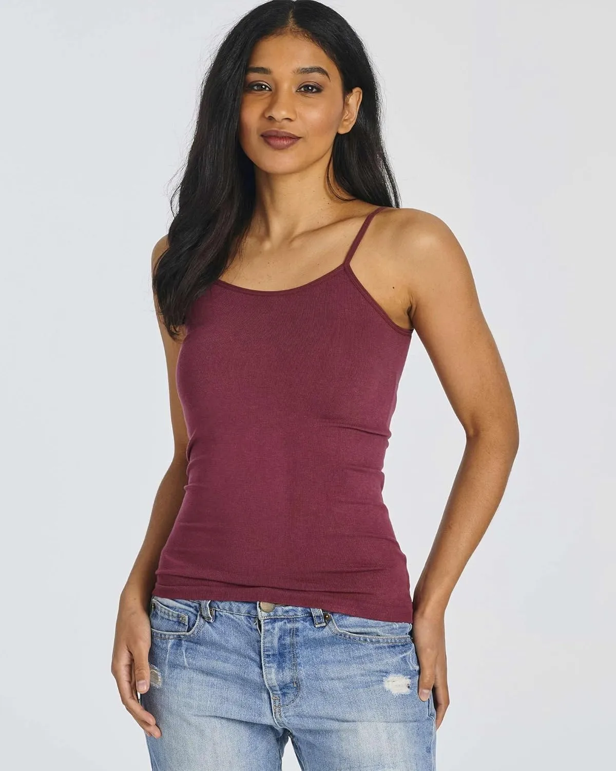 Real Essentials 5 Pack: Women's Ribbed Spaghetti Strap Camisole Seamless Tank Top