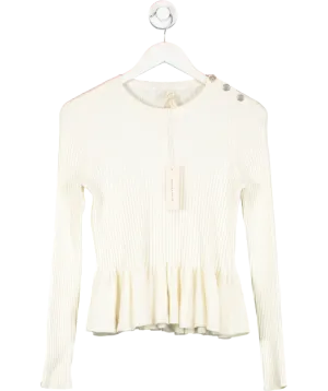 Rebecca Taylor Cream Ribbed Knit Peplum Top UK M