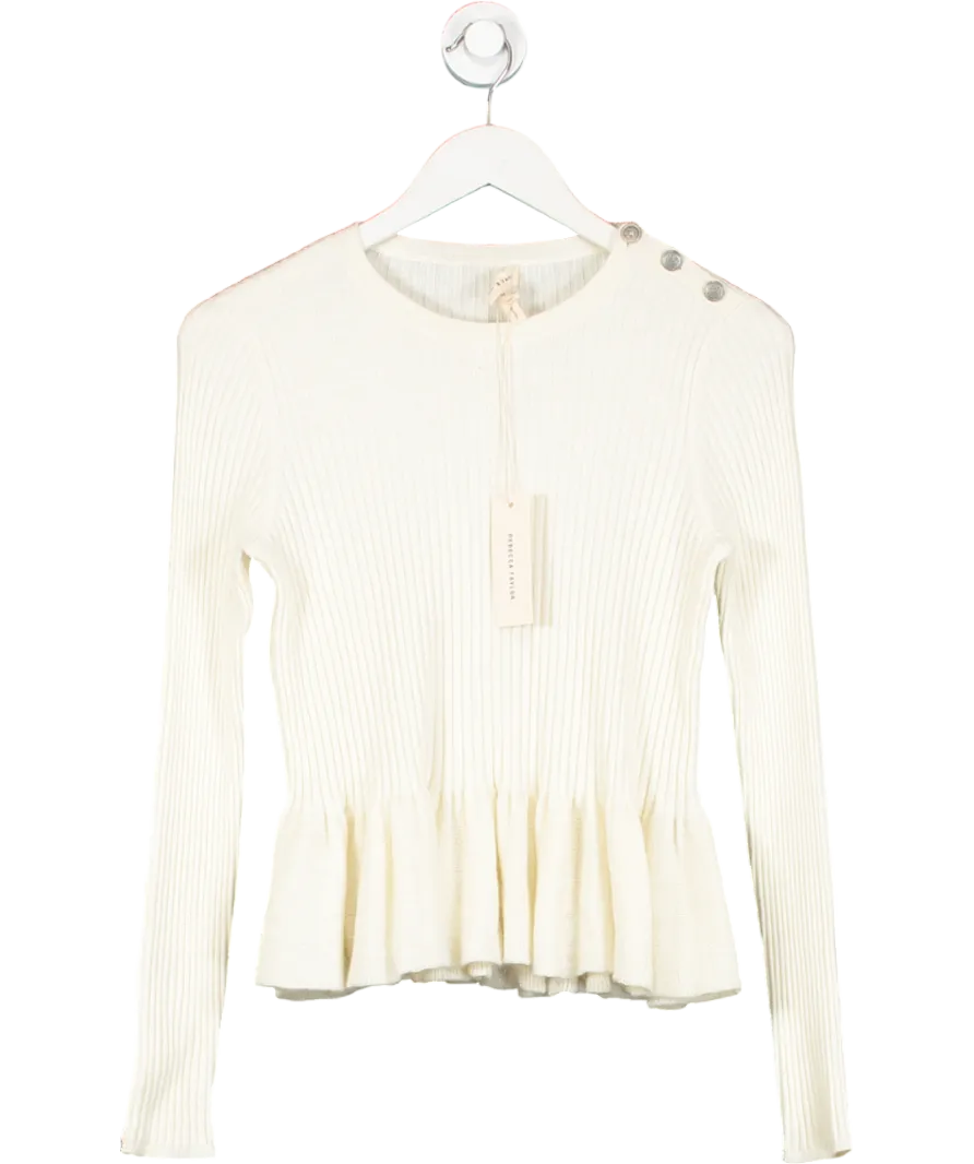 Rebecca Taylor Cream Ribbed Knit Peplum Top UK M