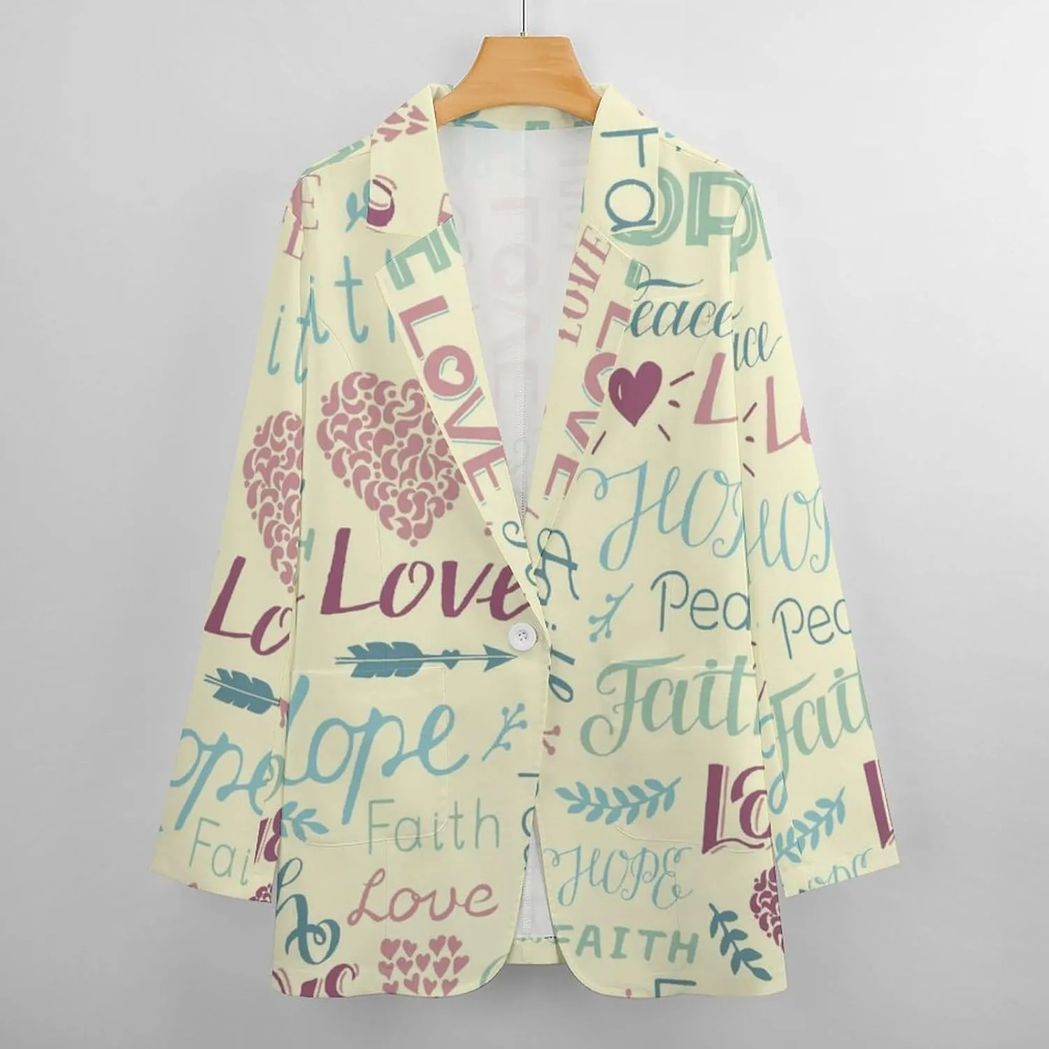 Religious Pattern Blazers for Women Fashion Business Casual Office,Elegant Jacket Coat with Pockets