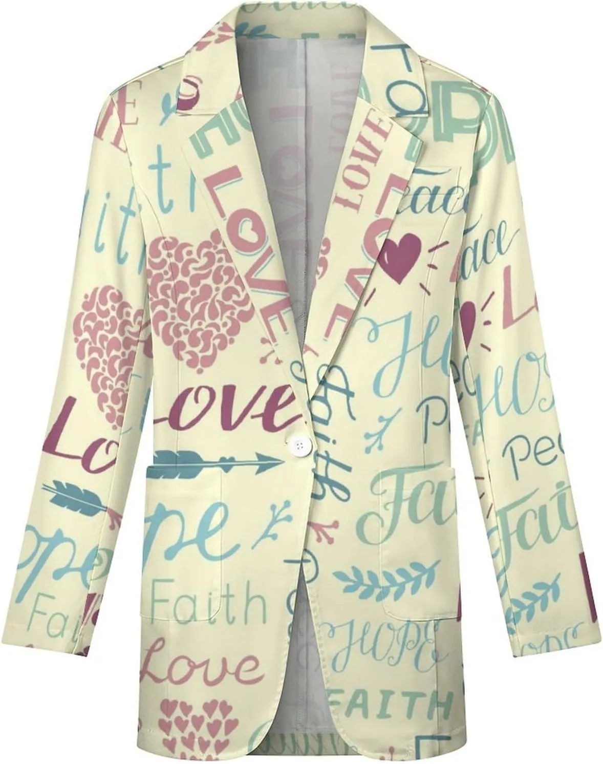 Religious Pattern Blazers for Women Fashion Business Casual Office,Elegant Jacket Coat with Pockets